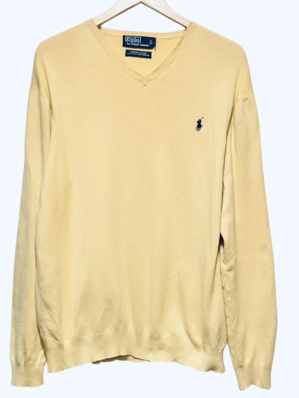 Polo Ralph Lauren sz L Pony V-Neck Yellow Pima Cotton Mens Preppy Tennis Sweater
